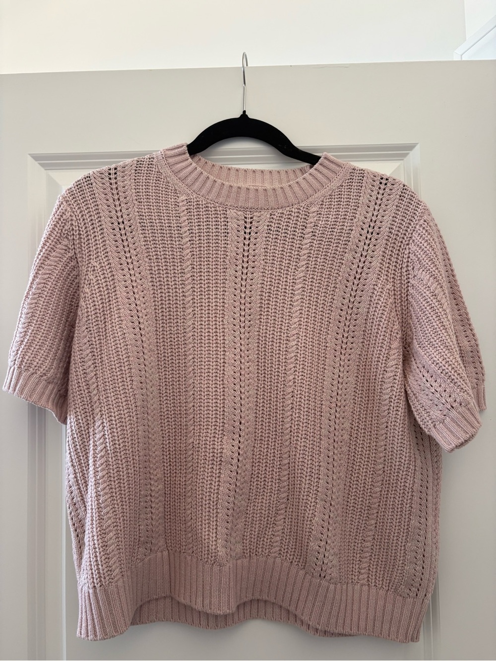 Splendid Short-Sleeve Crewneck Sweater in Light Pink